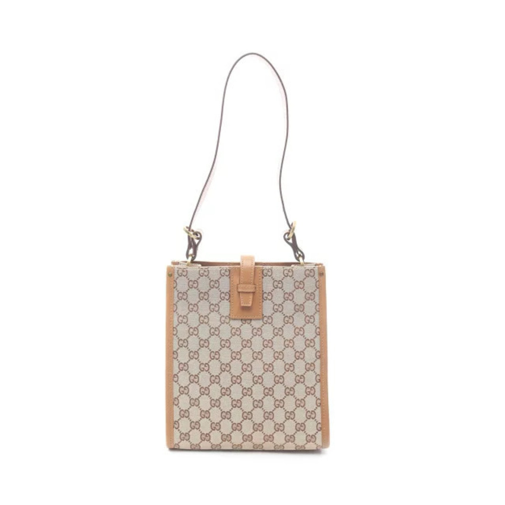 Gucci GG Canvas Shoulder Bag Leather Beige Cream